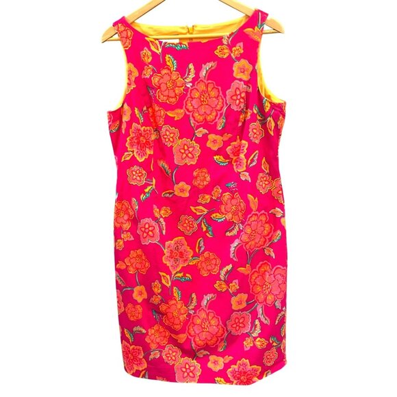 Jones New York Pink Floral Sleeveless Sheath Dress Size 14 Cotton Blend Summer - Picture 1 of 6